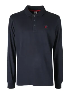 Polo Club Polo da uomo a maniche lunghe in cotone - blu scuro