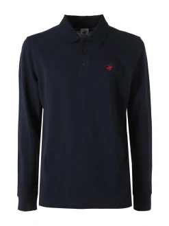 Polo Club Polo da uomo in cotone con logo a maniche lunghe - blu scuro