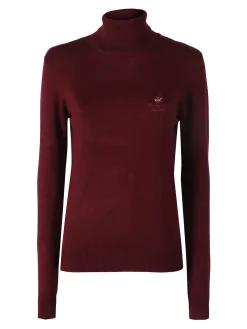 Polo Club Pullover dolcevita da donna in maglia tinta unita - bordeaux