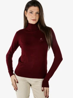 Polo Club Pullover dolcevita da donna in maglia tinta unita - bordeaux