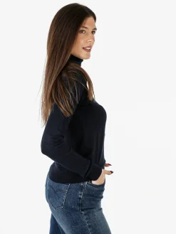 Polo Club Pullover dolcevita da donna in maglia tinta unita - blu scuro