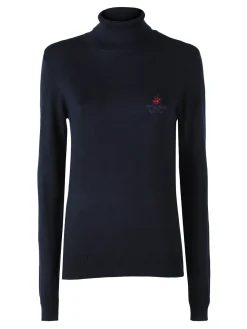 Polo Club Pullover dolcevita da donna in maglia tinta unita - blu scuro