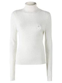Polo Club Pullover dolcevita donna in maglia intrecciata - panna