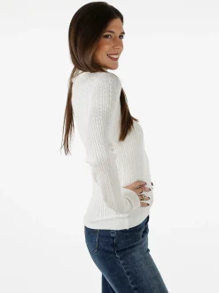 Polo Club Pullover dolcevita donna in maglia intrecciata - panna