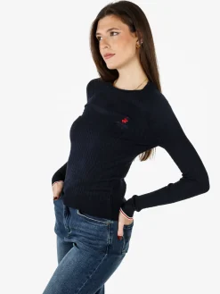 Polo Club Pullover girocollo donna in maglia intrecciata - blu scuro