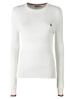 Polo Club Pullover girocollo donna in maglia intrecciata - panna
