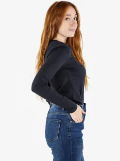 Polo Club T-shirt donna scollo a V a maniche lunghe in cotone - blu scuro