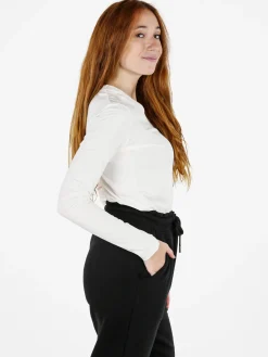 Polo Club T-shirt donna scollo a V a maniche lunghe in cotone - bianco
