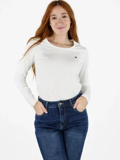 Polo Club T-shirt girocollo da donna a maniche lunghe in cotone - bianco