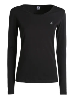 Polo Club T-shirt girocollo da donna a maniche lunghe in cotone - nero