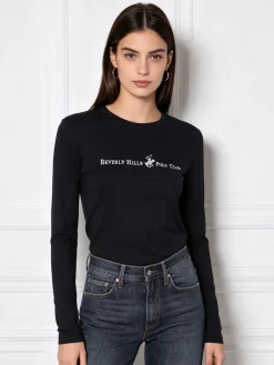 Polo Club T-shirt girocollo da donna a maniche lunghe in cotone - blu scuro