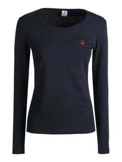 Polo Club T-shirt girocollo da donna a maniche lunghe in cotone - blu scuro
