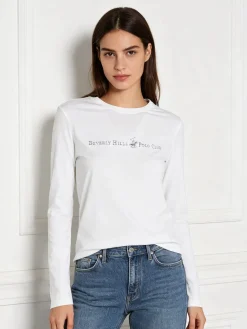 Polo Club T-shirt girocollo da donna a maniche lunghe in cotone - bianco
