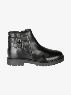 Posch Stivaletti donna in pelle con doppia fibbia e zip - nero