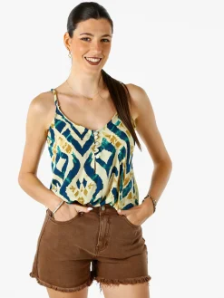 Positano Top donna cropped in viscosa con spalline strette e stampe - ottanio