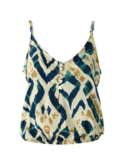 Positano Top donna cropped in viscosa con spalline strette e stampe - ottanio
