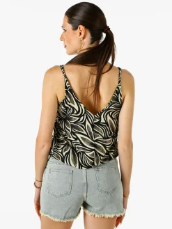 Positano Top donna cropped in viscosa con spalline strette e stampe - nero