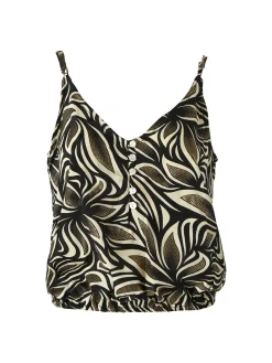 Positano Top donna cropped in viscosa con spalline strette e stampe - nero