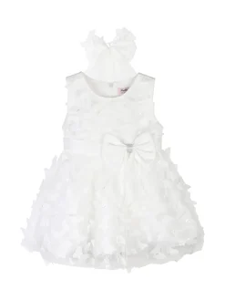 Pretty Baby Abito da cerimonia per neonate in tulle con fiocco per capelli