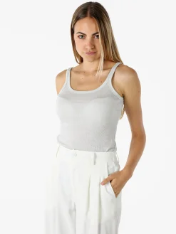 Pura Canotta da donna in cotone lamé - argento