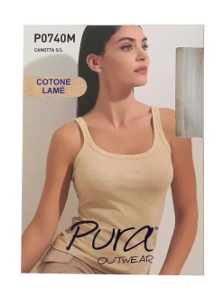 Pura Canotta da donna in cotone lamé - argento