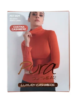 Pura P0736M Dolcevita donna a costine in cashmere - nero