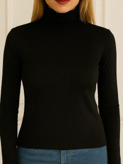Pura P0736M Dolcevita donna a costine in cashmere - nero