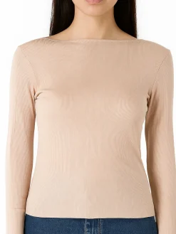 Pura P0735M Maglietta donna a costine in cashmere con scollo a barca - naturale