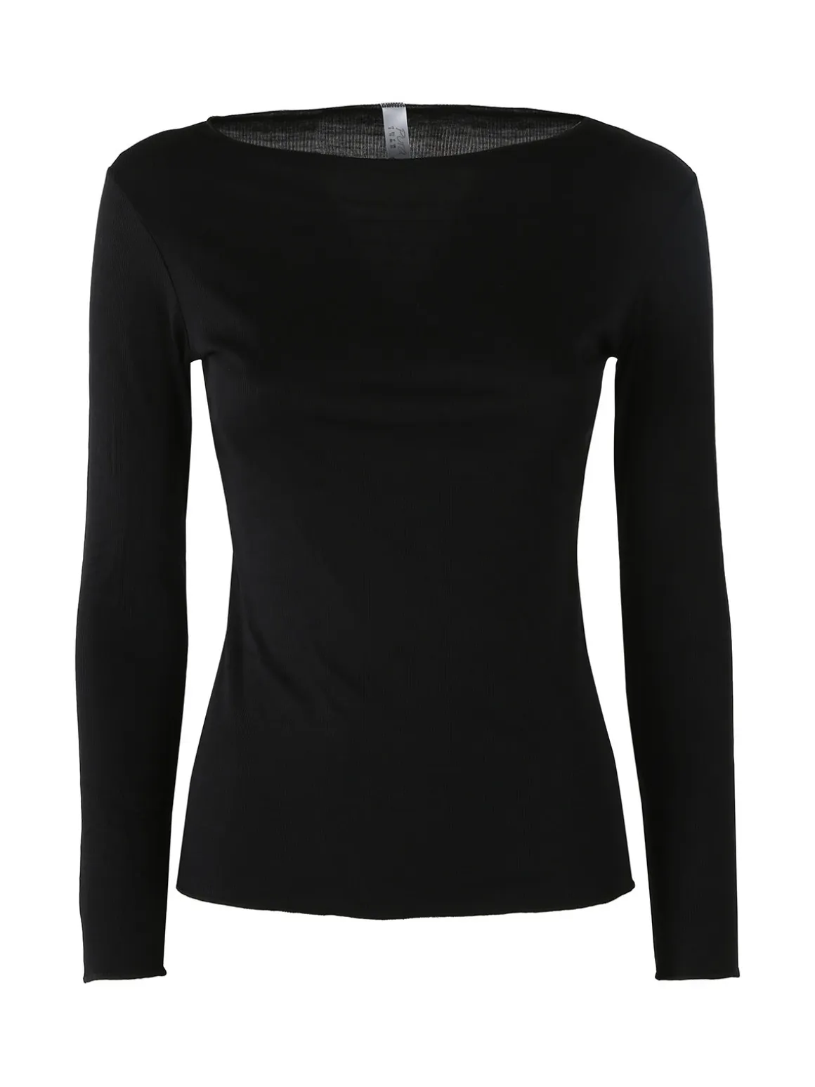 Pura P0735M Maglietta donna a costine in cashmere con scollo a barca - nero