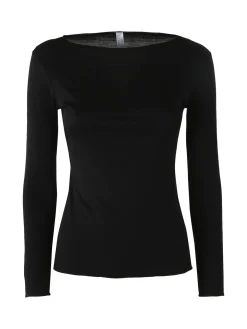 Pura P0735M Maglietta donna a costine in cashmere con scollo a barca - nero