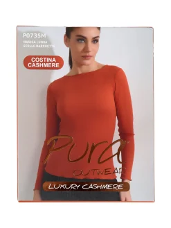 Pura P0735M Maglietta donna a costine in cashmere con scollo a barca - nero