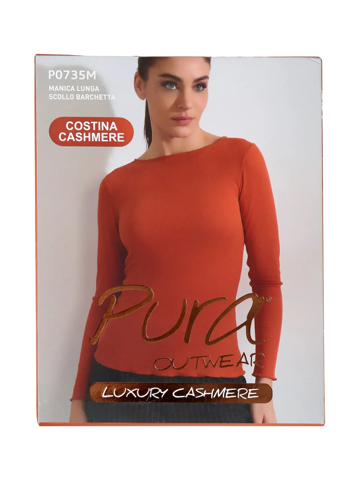 Pura P0735M Maglietta donna a costine in cashmere con scollo a barca - nero