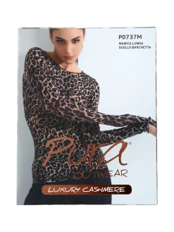 Pura P0737M Maglietta donna leopardata in cashmere con scollo a barca - multicolore