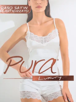 Pura P0732M Top donna in raso satinato con pizzo