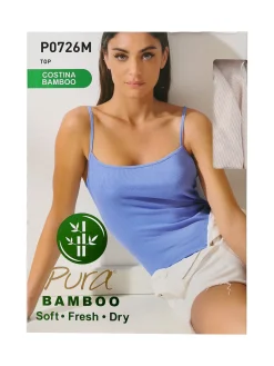 Pura Top donna a costine in bamboo - blu scuro