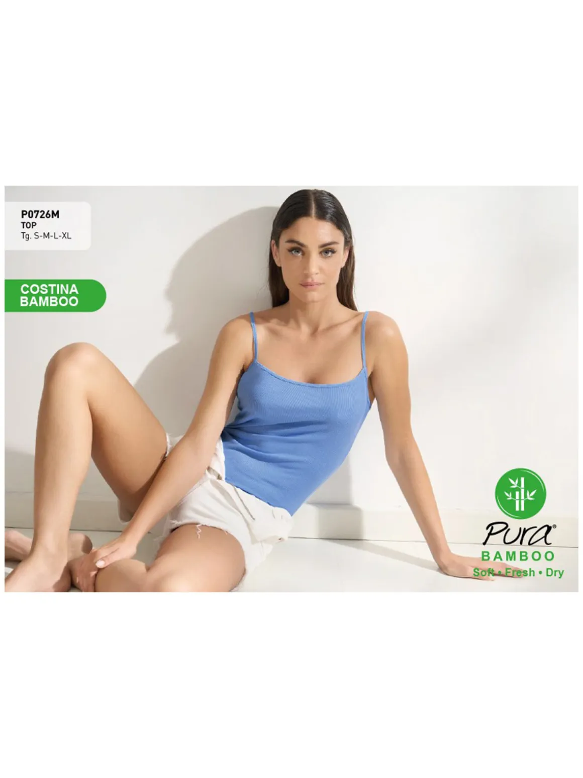 Pura Top donna a costine in bamboo - blu scuro
