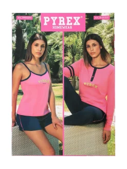 Pyrex Pigiama corto da donna in cotone con top e shorts - blu