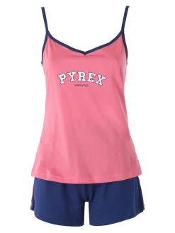 Pyrex Pigiama corto da donna in cotone con top e shorts - fucsia