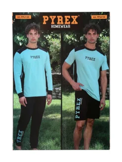 Pyrex Pigiama corto da uomo in cotone con logo - bluette