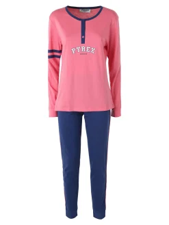 Pyrex Pigiama lungo da donna in cotone con logo - fucsia
