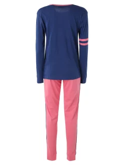 Pyrex Pigiama lungo da donna in cotone con logo - blu