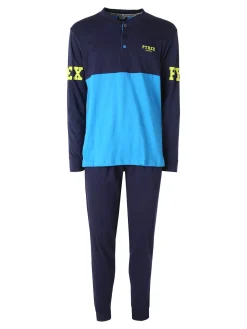 Pyrex Pigiama lungo da uomo in cotone - blu