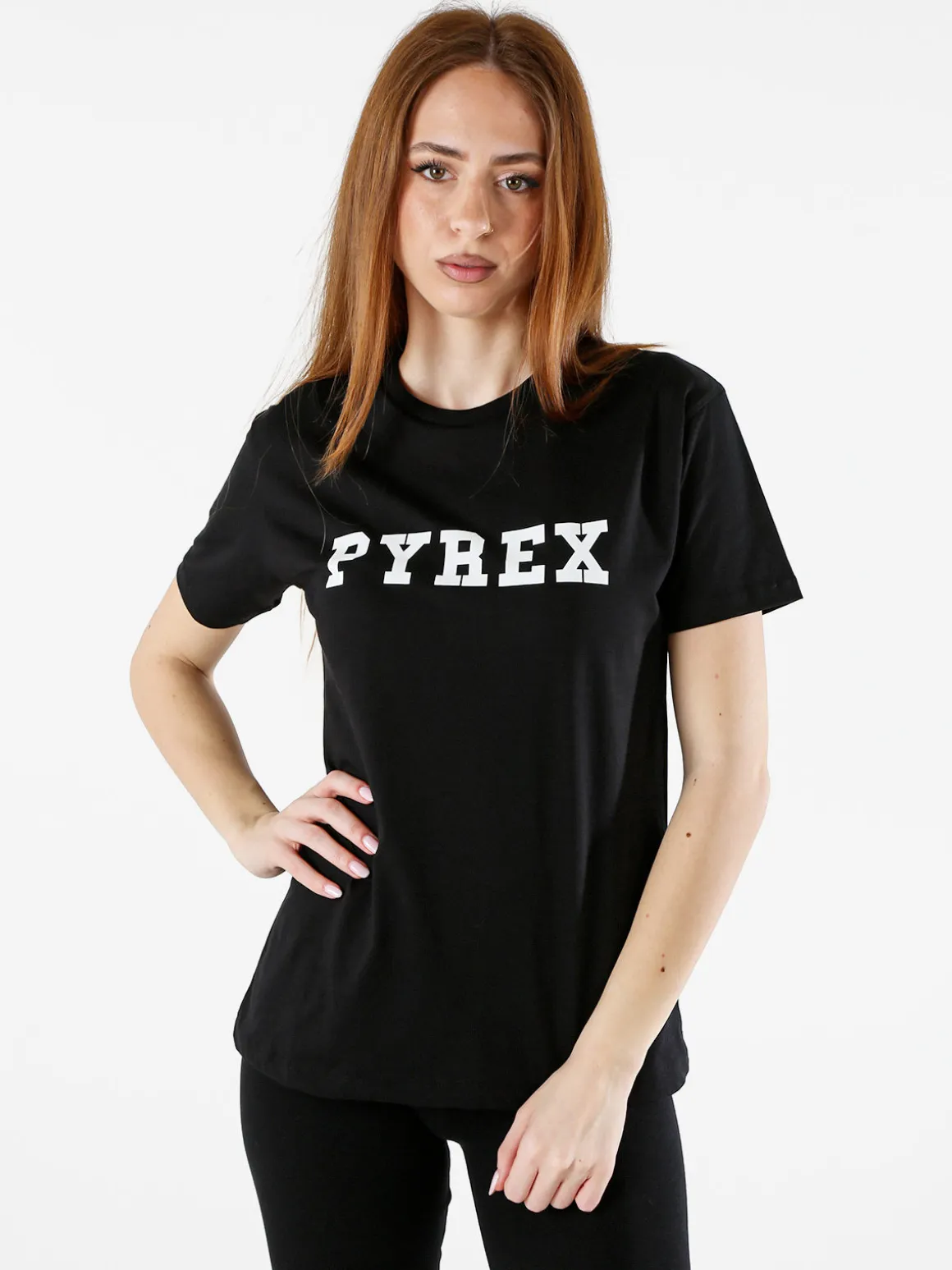 Pyrex T-shirt donna in cotone con logo - nero