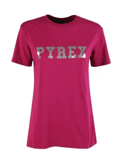 Pyrex T-shirt donna in cotone con logo - porpora