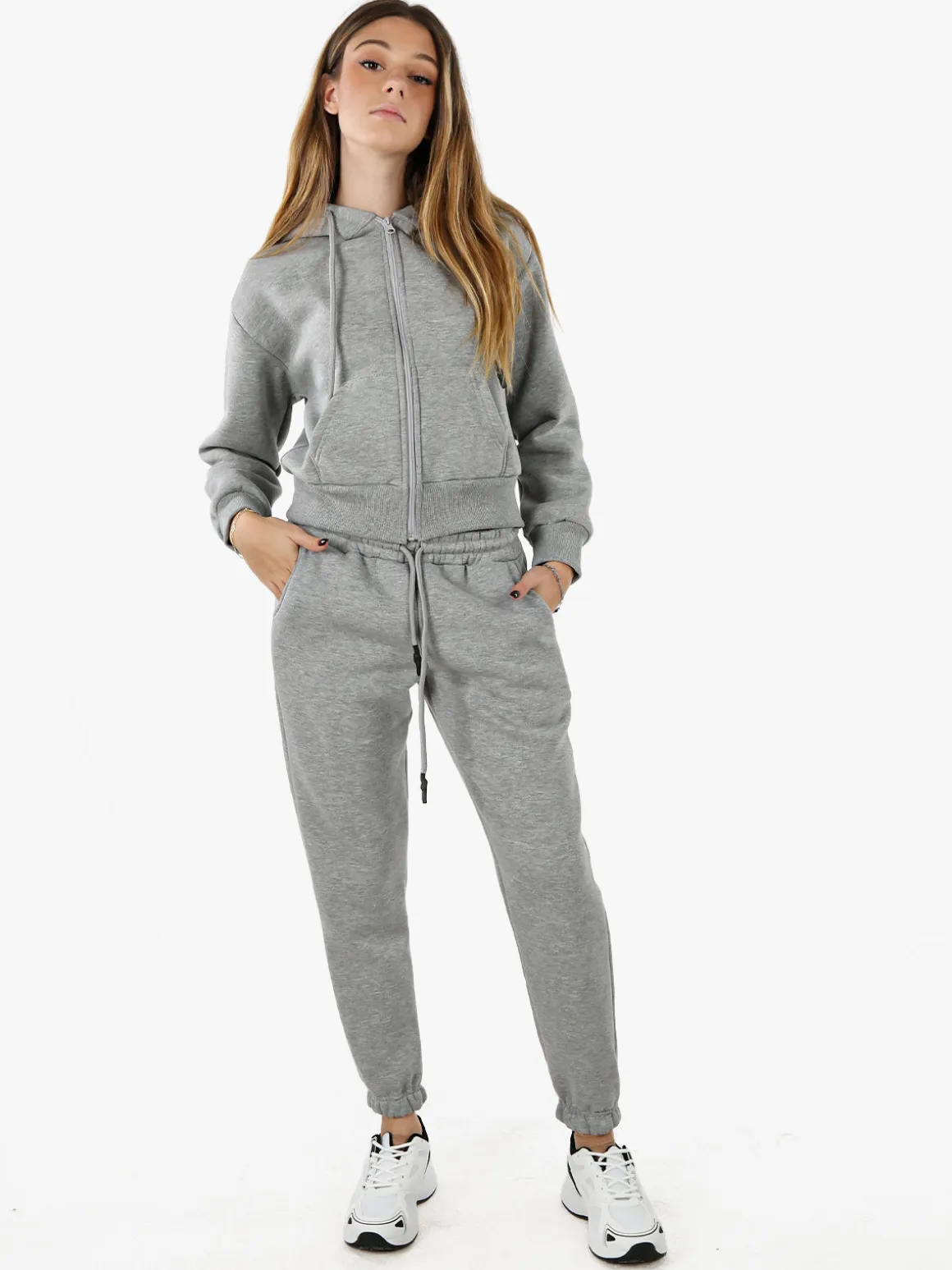 Raggi Lunari Felpa donna pesante con cappuccio e zip - grigio