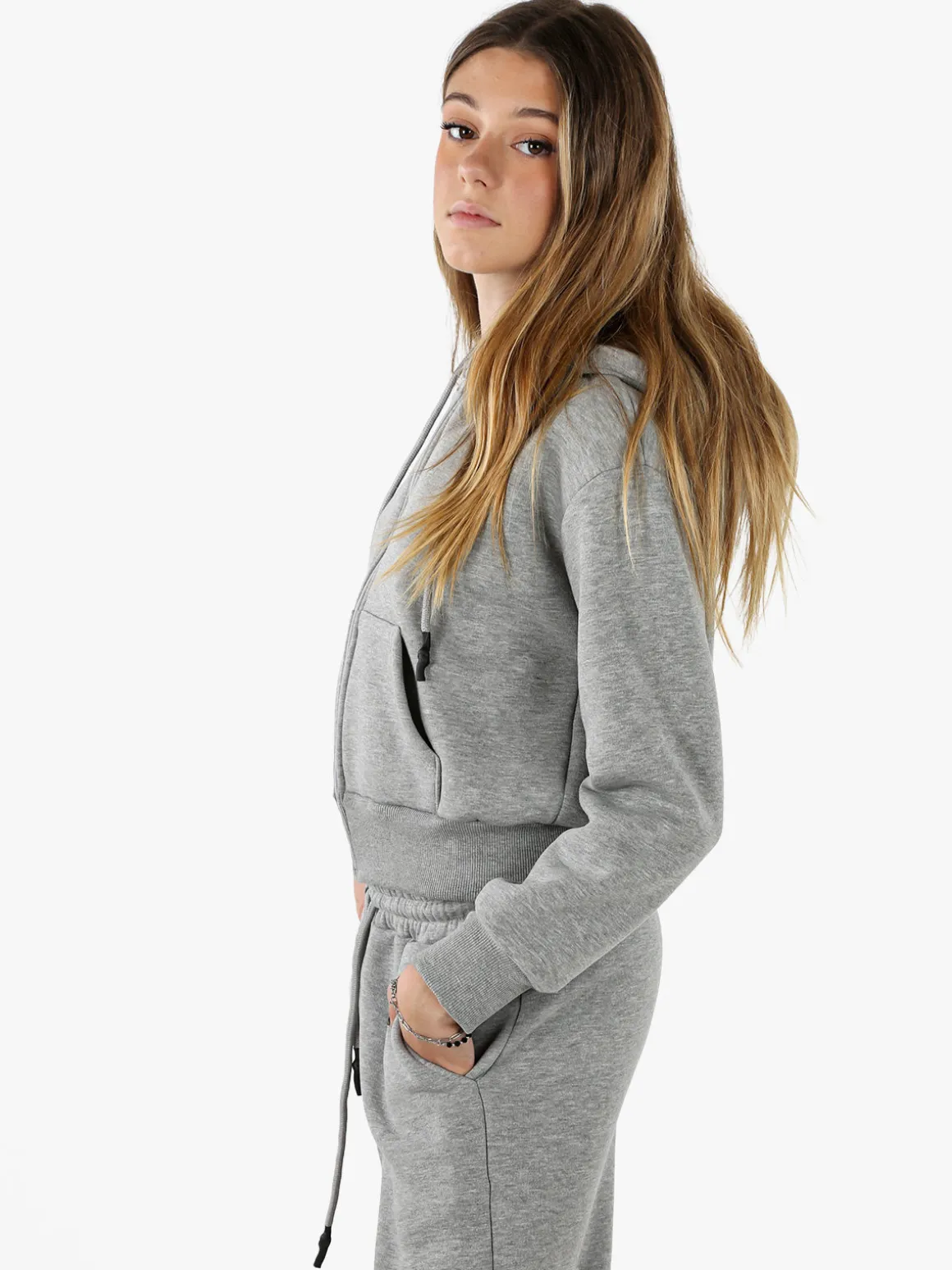 Raggi Lunari Felpa donna pesante con cappuccio e zip - grigio