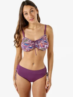 Rai7 Bikini donna con reggiseno a fascia e slip con coulisse laterali - viola