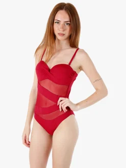 Rai7 Costume da bagno intero da donna con coppe imbottite e con ferretto - bordeaux