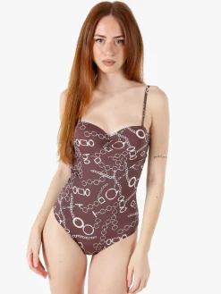 Rai7 Costume da bagno intero da donna con coppe imbottite e con ferretto - marrone