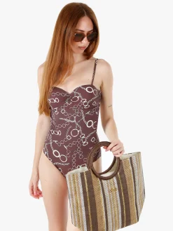 Rai7 Costume da bagno intero da donna con coppe imbottite e con ferretto - marrone